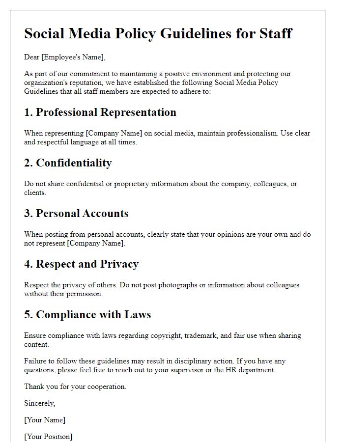 Letter template of Social Media Policy Guidelines for Staff