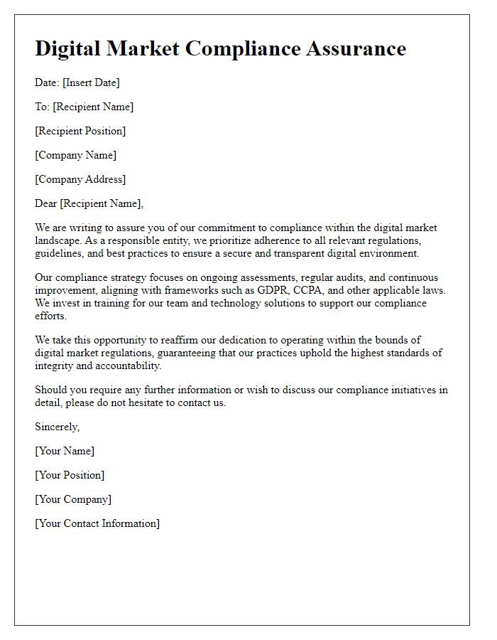 Letter template of digital market compliance assurance.