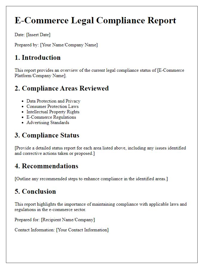 Letter template of e-commerce legal compliance report.