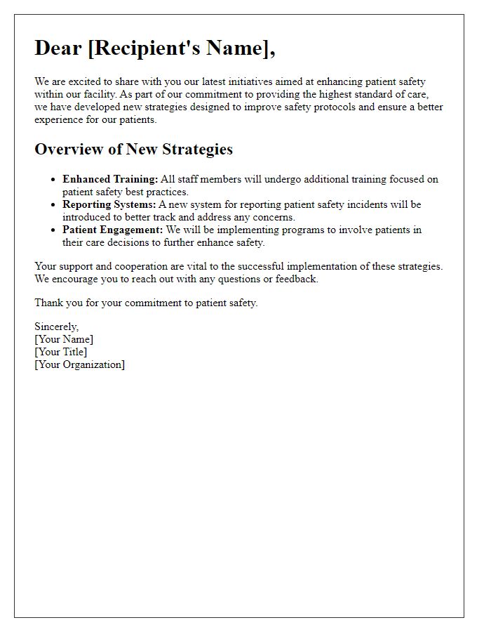 Letter template of Communicating New Patient Safety Strategies