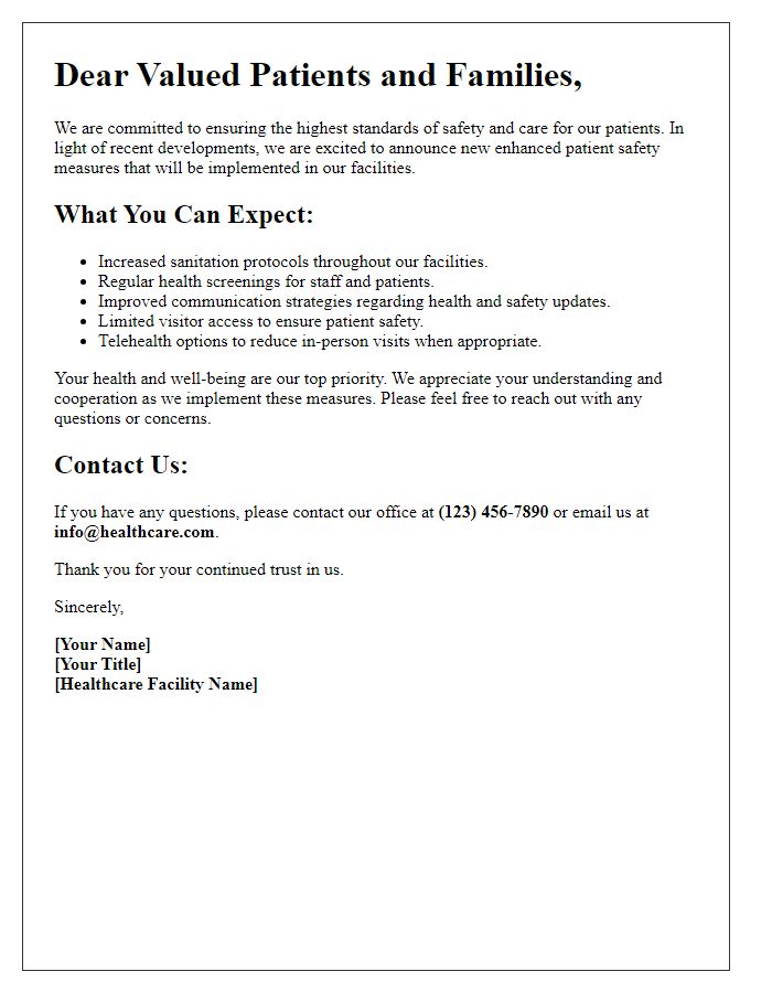 Letter template of Enhanced Patient Safety Measures Announcement