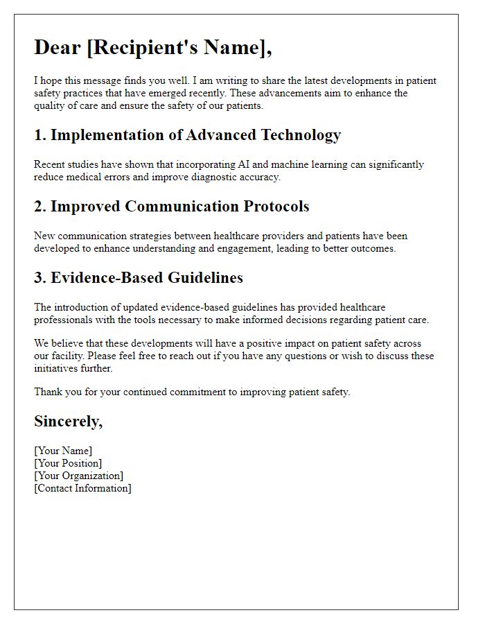 Letter template of Latest Developments in Patient Safety Practices