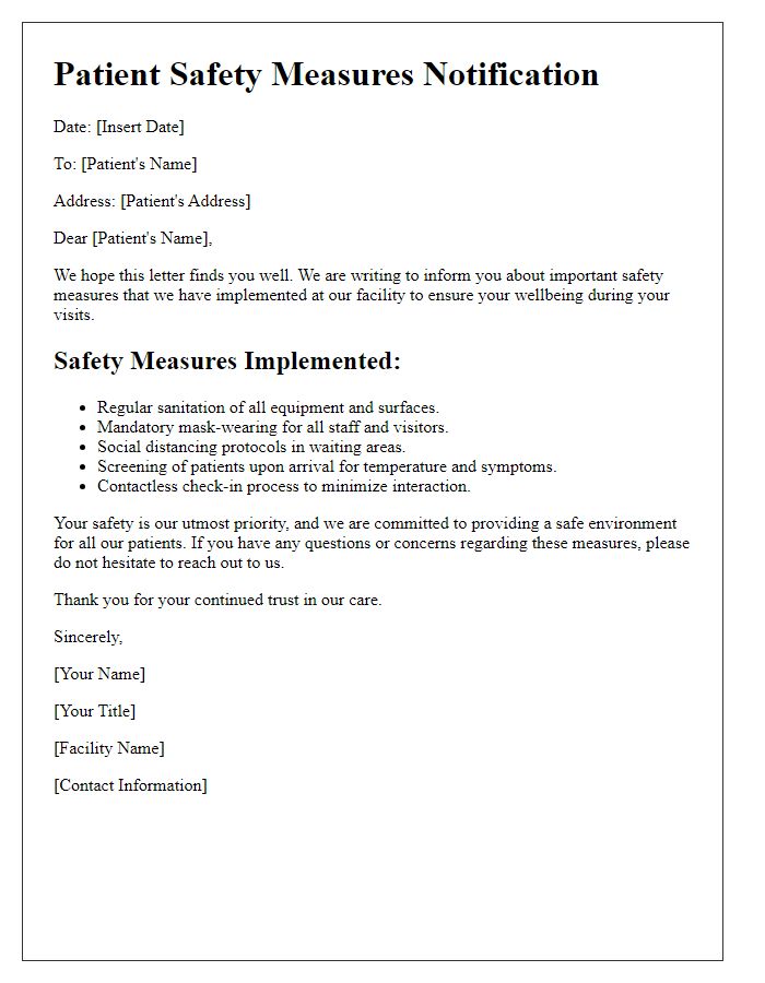 Letter template of Patient Safety Measures Notification