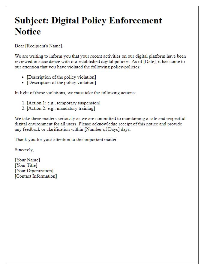 Letter template of digital policy enforcement