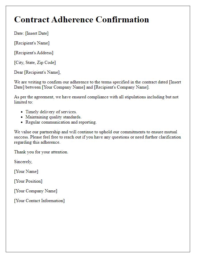 Letter template of web-based contract adherence