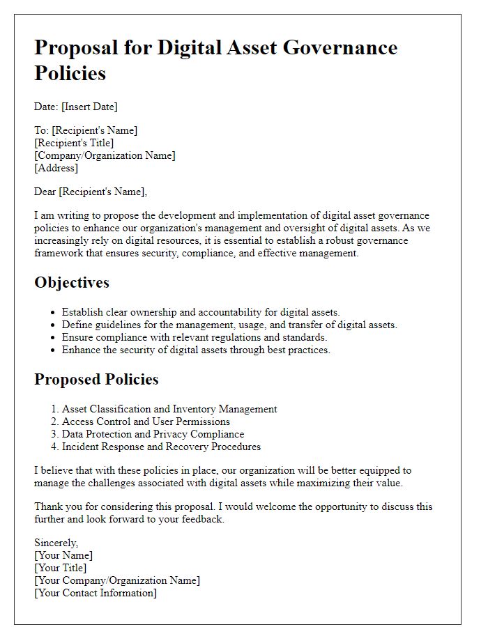 Letter template of proposals for digital asset governance policies