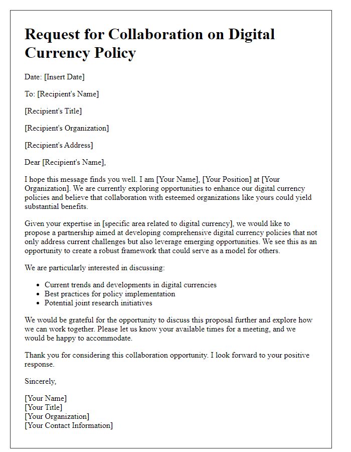 Letter template of requests for digital currency policy collaboration