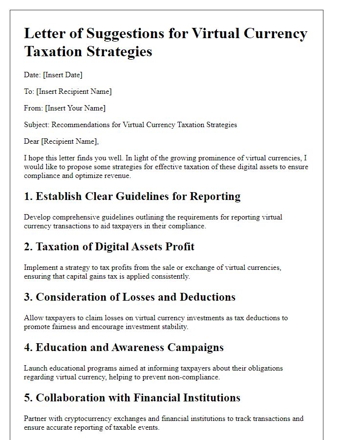 Letter template of suggestions for virtual currency taxation strategies