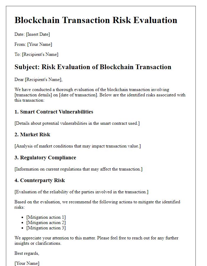 Letter template of blockchain transaction risk evaluation