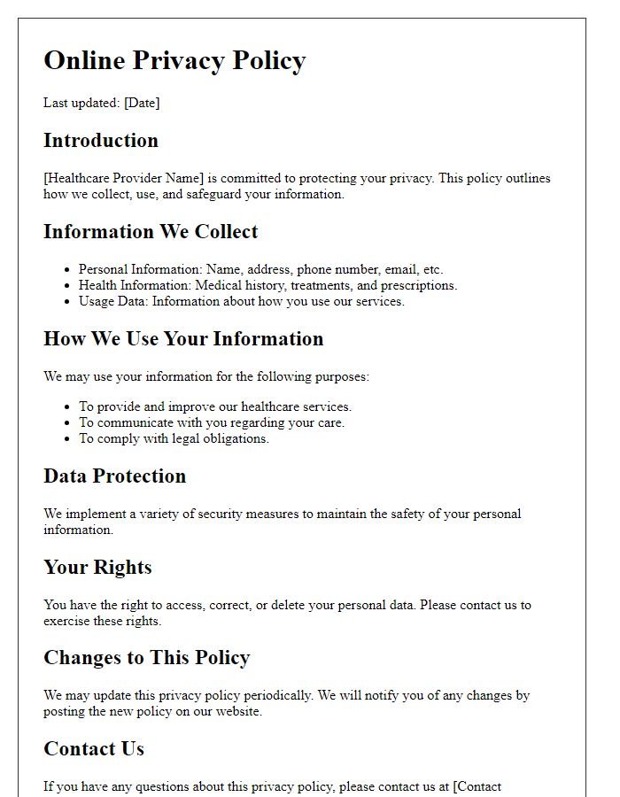 Letter template of online privacy policy for healthcare services.