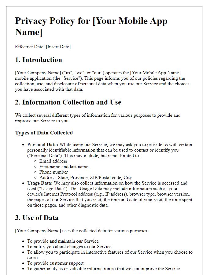 Letter template of online privacy policy for mobile applications.