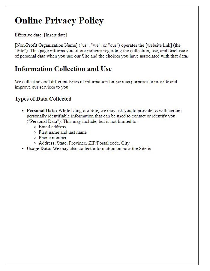 Letter template of online privacy policy for non-profit organizations.