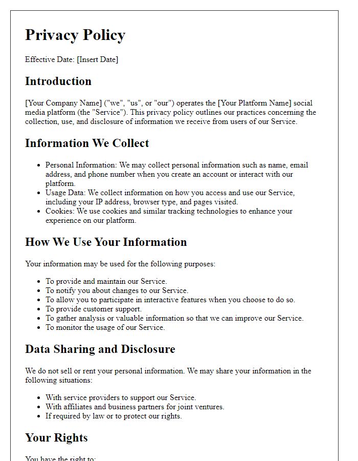 Letter template of online privacy policy for social media platforms.