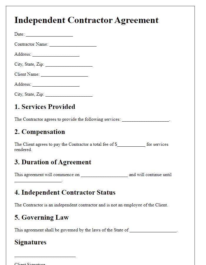 Letter template of independent contractor agreement for construction services