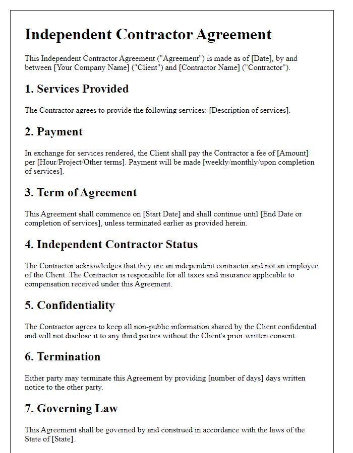 Letter template of independent contractor agreement for consulting services