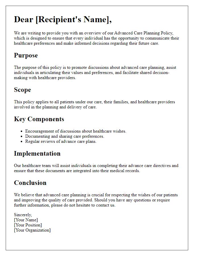 Letter template of advanced care planning policy overview