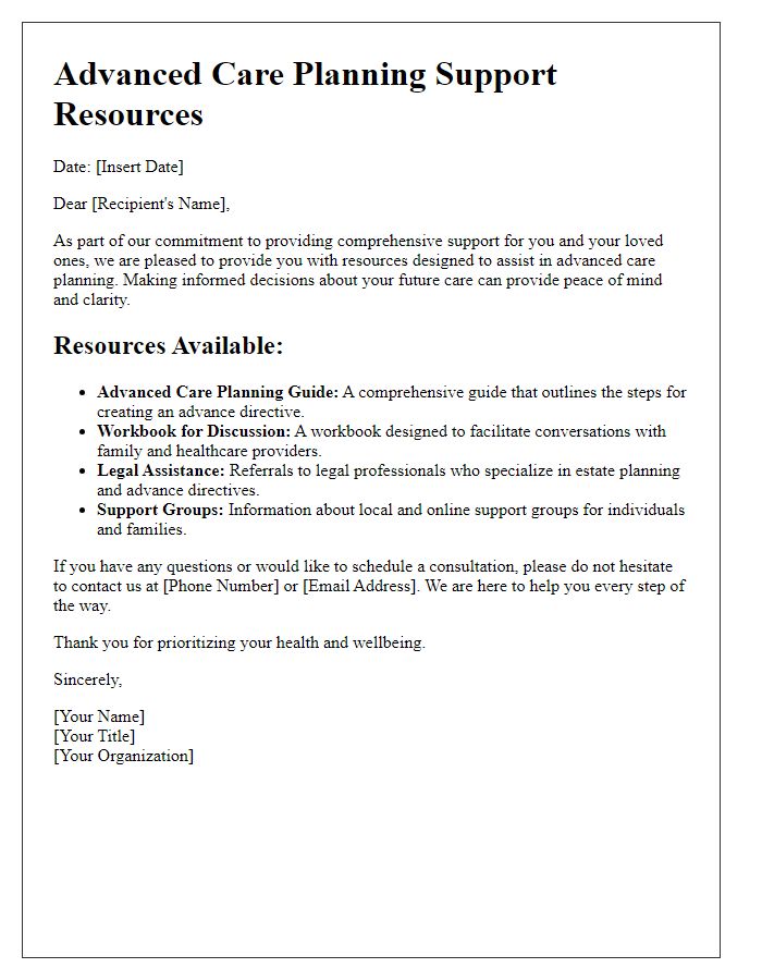 Letter template of advanced care planning support resources