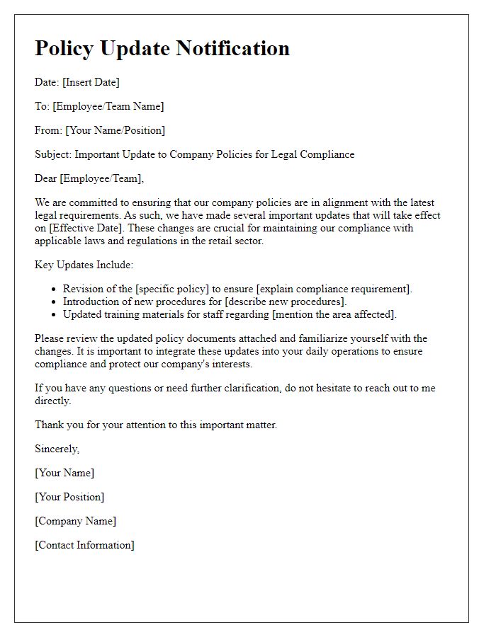 Letter template of policy update for legal compliance in retail