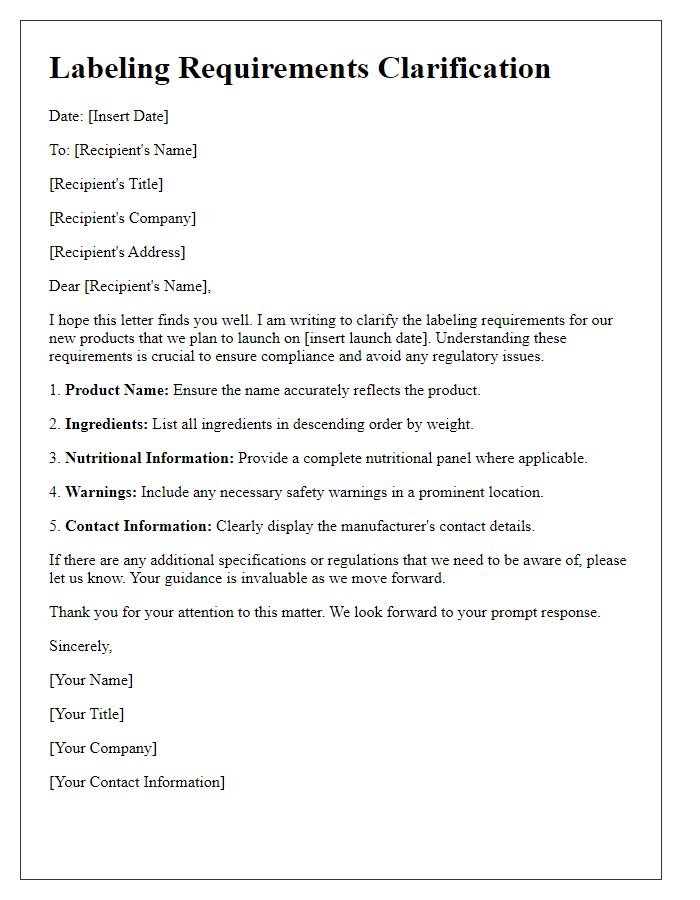 Letter template of labeling requirements clarification for new products