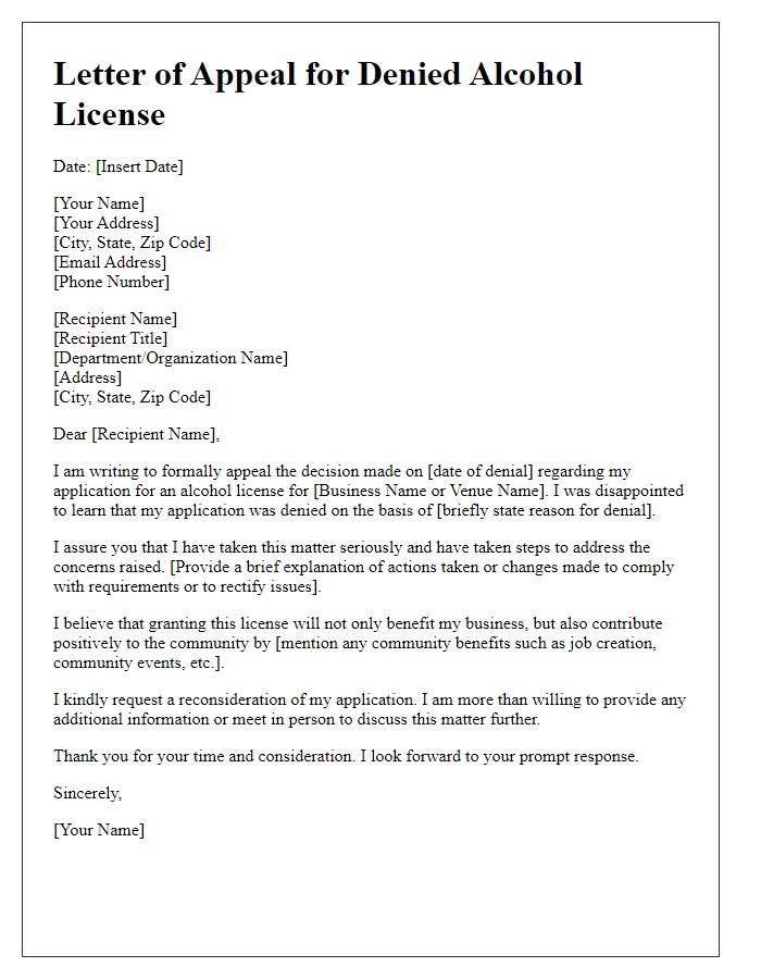 Letter template of appeal for denied alcohol license