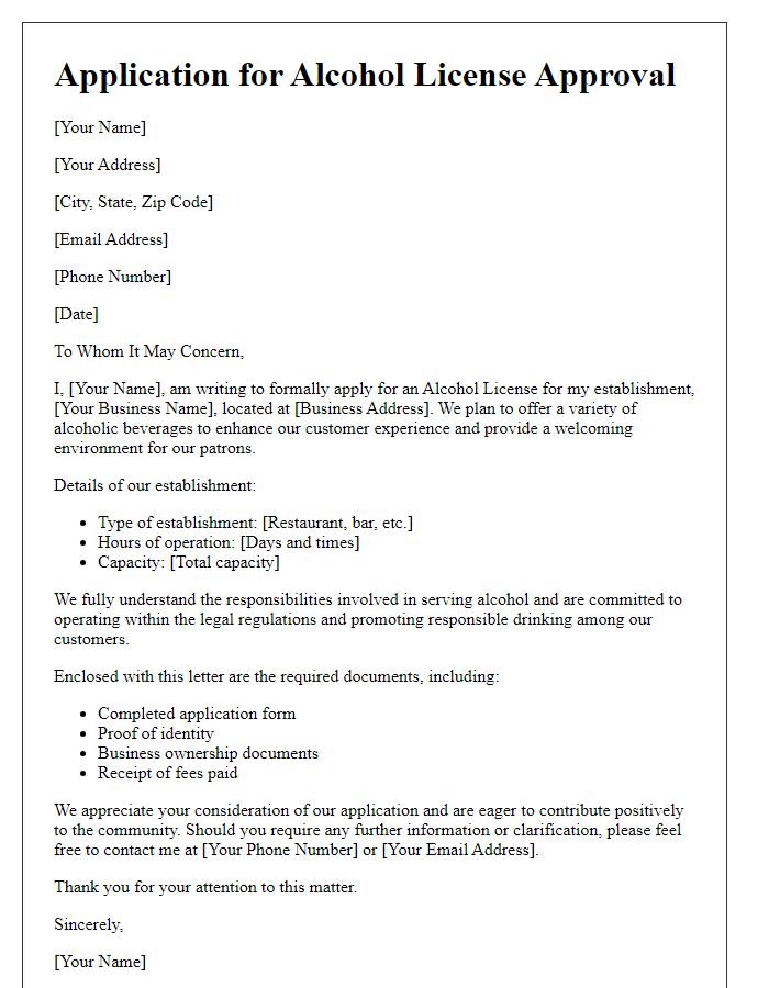 Letter template of application for alcohol license approval