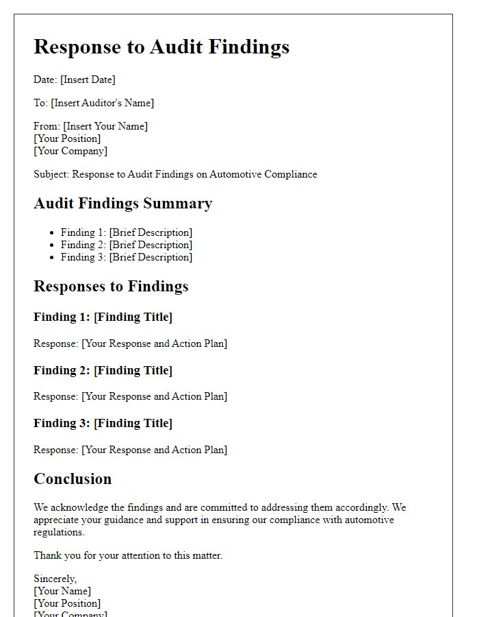 Letter template of audit findings response for automotive compliance