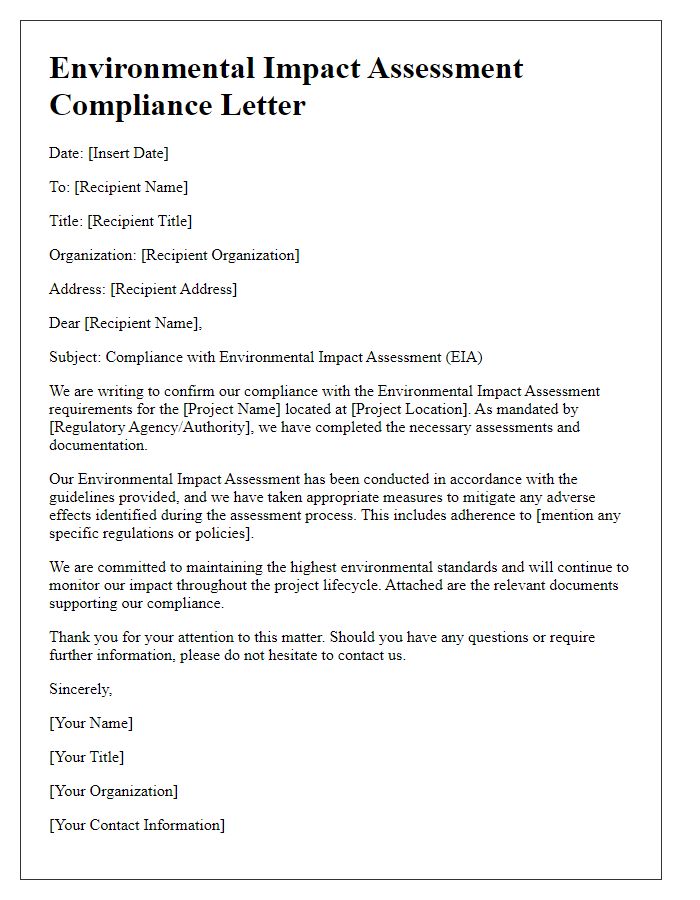 Letter template of Environmental Impact Assessment Compliance