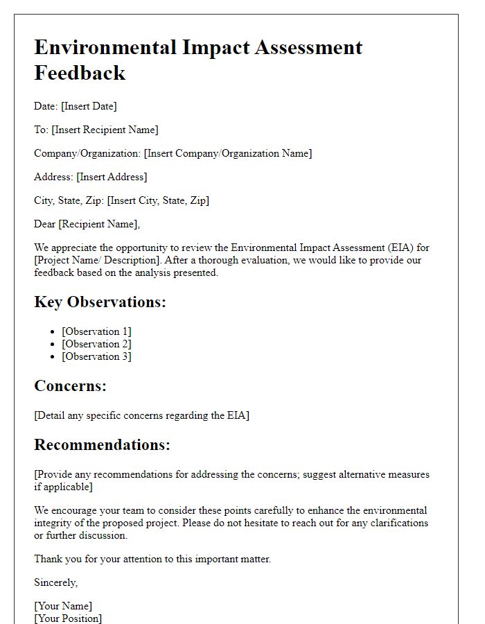 Letter template of Environmental Impact Assessment Feedback