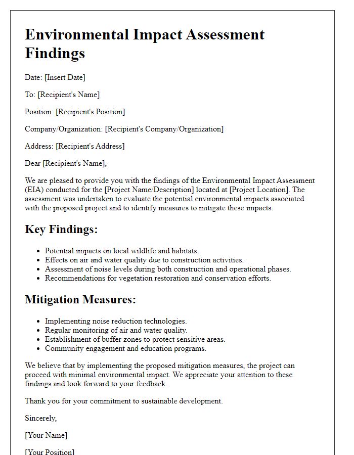 Letter template of Environmental Impact Assessment Findings