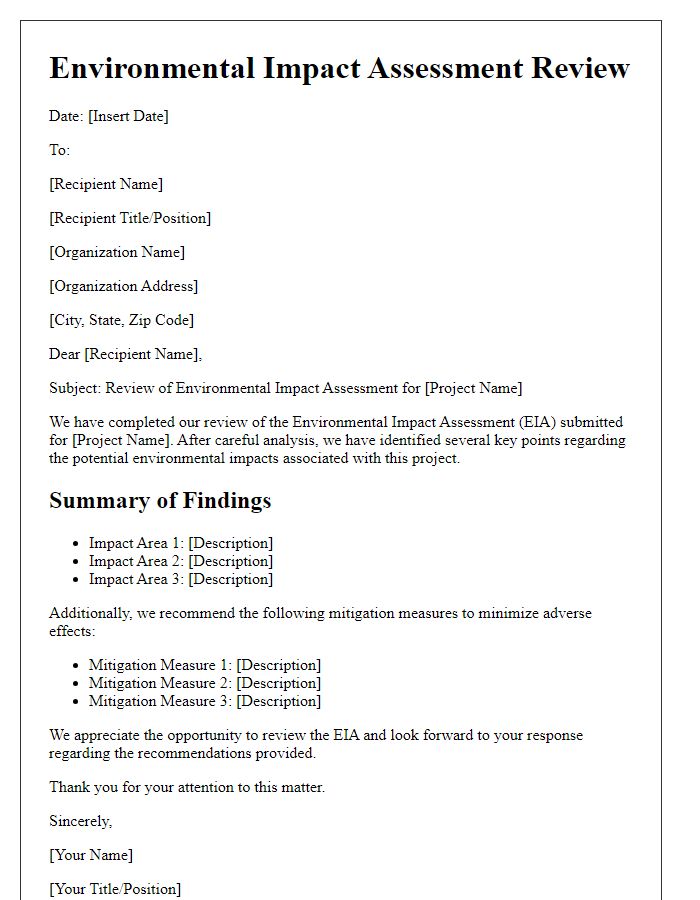 Letter template of Environmental Impact Assessment Review