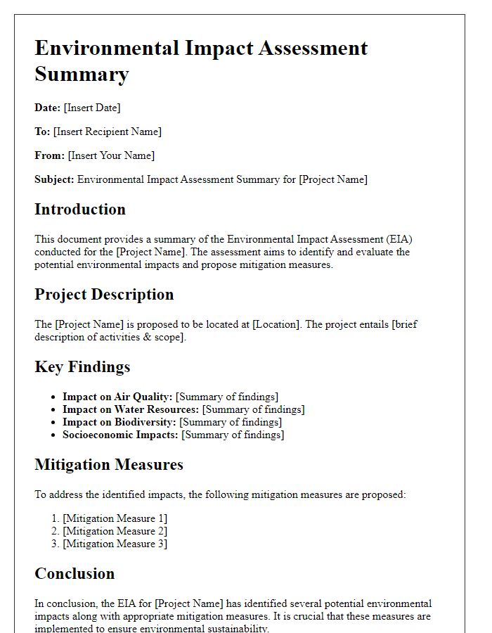 Letter template of Environmental Impact Assessment Summary