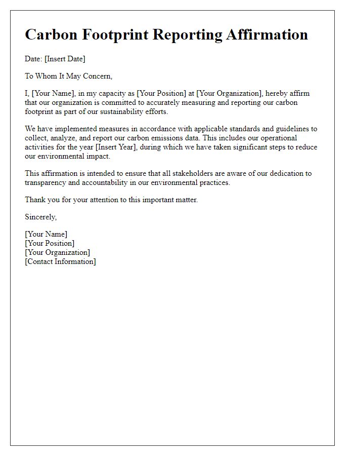 Letter template of carbon footprint reporting affirmation