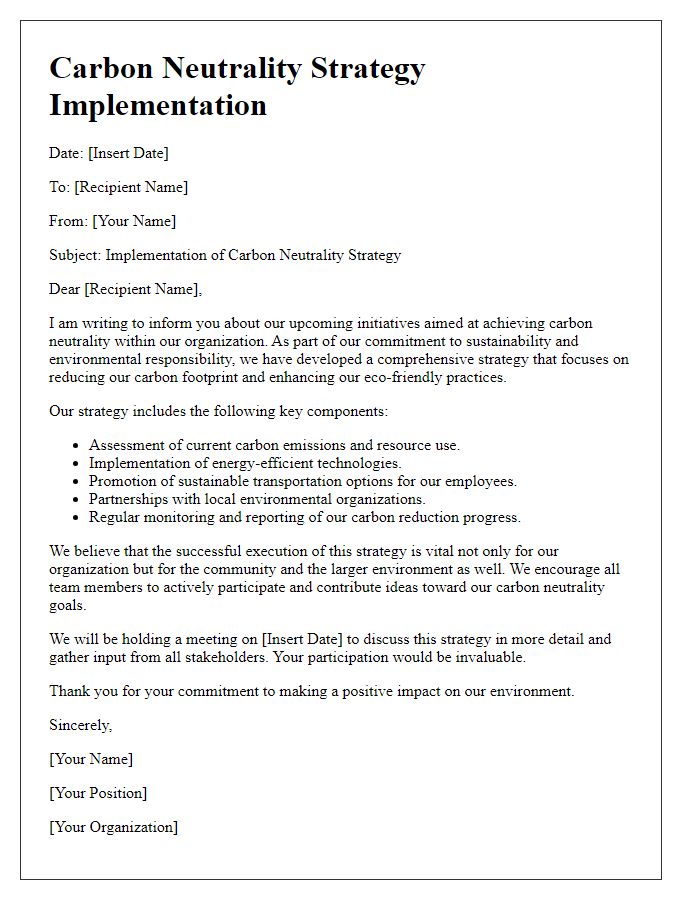 Letter template of carbon neutrality strategy implementation