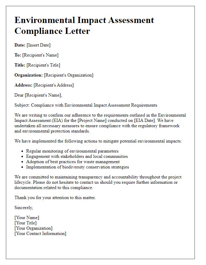 Letter template of environmental impact assessment compliance