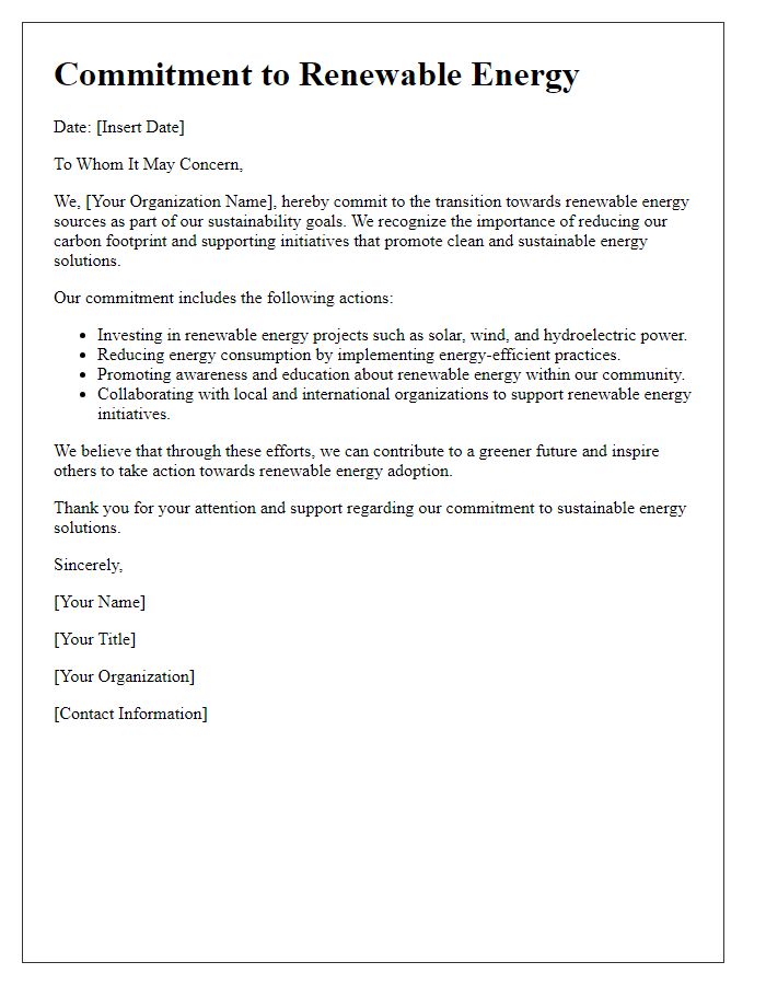 Letter template of renewable energy commitment