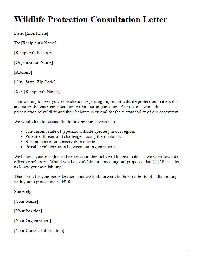 Letter template of consultation for wildlife protection matters