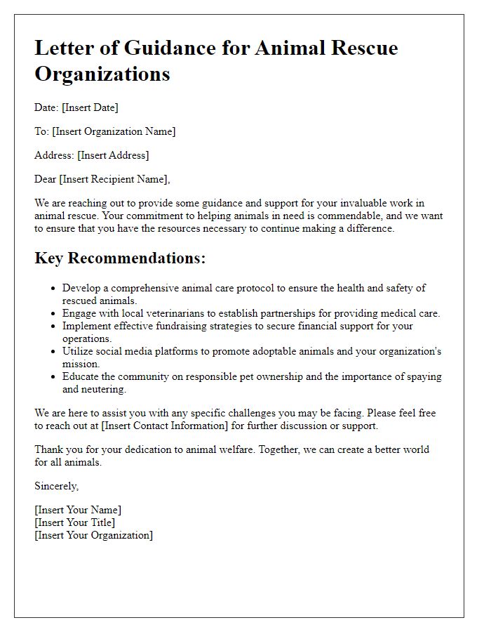 Letter template of guidance for animal rescue organizations