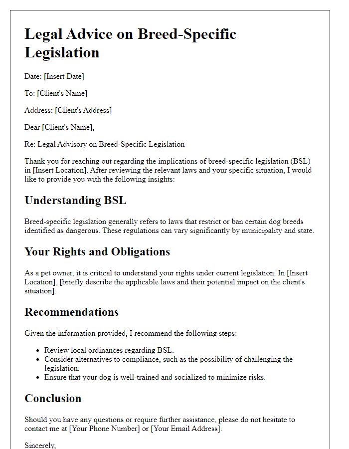 Letter template of legal advice for breed-specific legislation