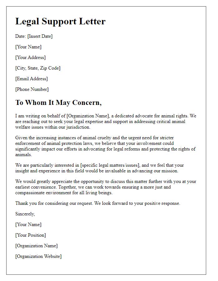 Letter template of legal support for animal rights advocacy