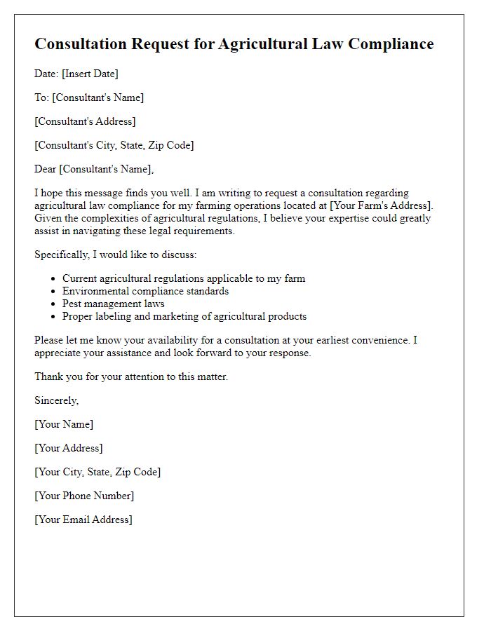 Letter template of agricultural law compliance consultation request