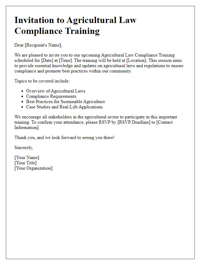 Letter template of agricultural law compliance training invitation