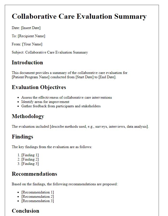 Letter template of collaborative care evaluation summary