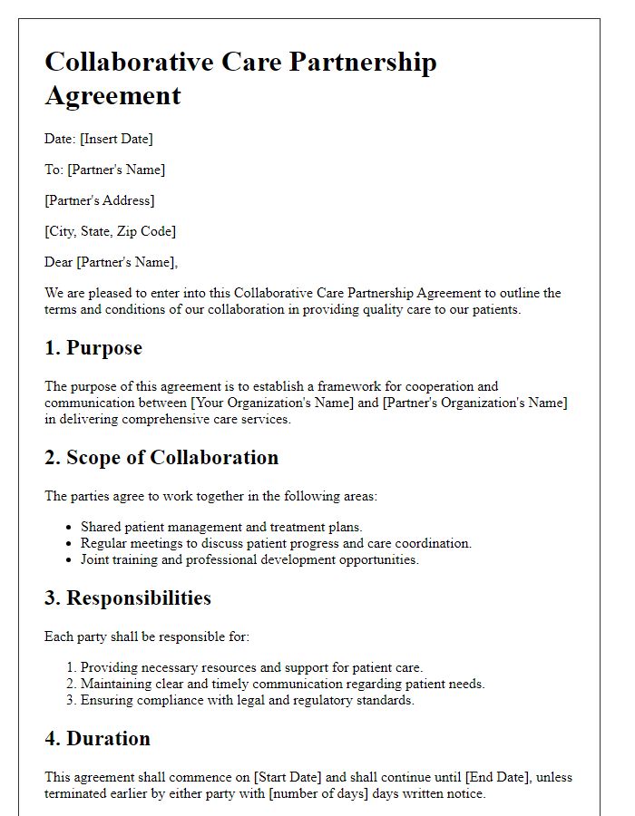 Letter template of collaborative care partnership agreement