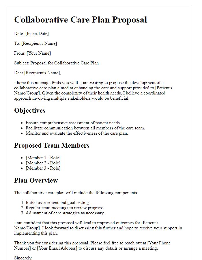 Letter template of collaborative care plan proposal