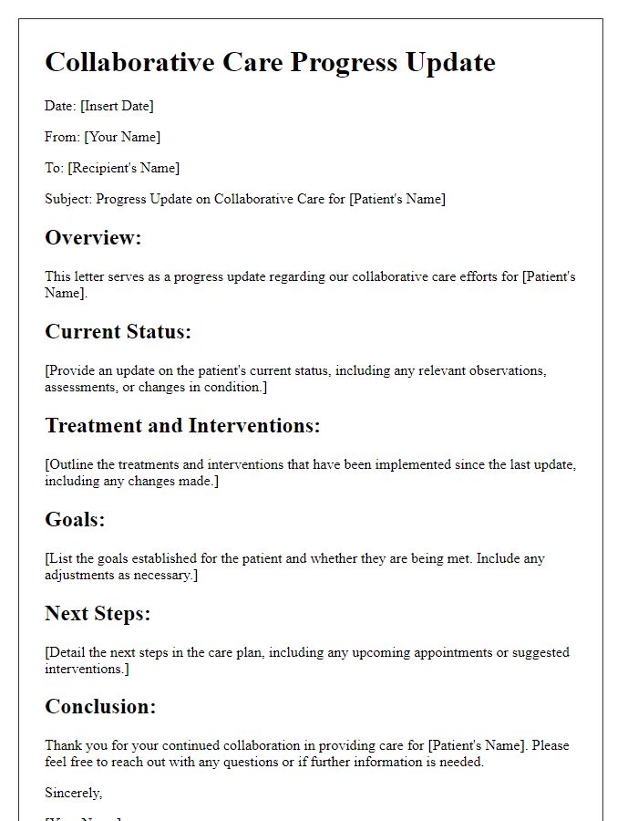 Letter template of collaborative care progress update
