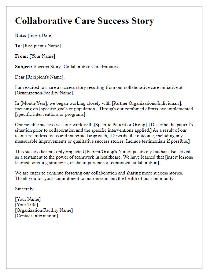 Letter template of collaborative care success story