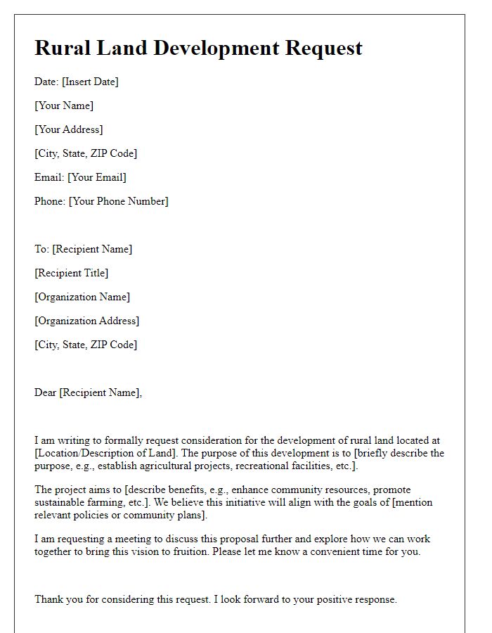 Letter template of rural land development request