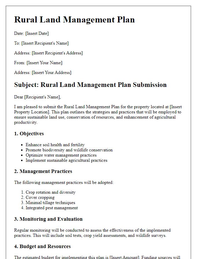 Letter template of rural land management plan