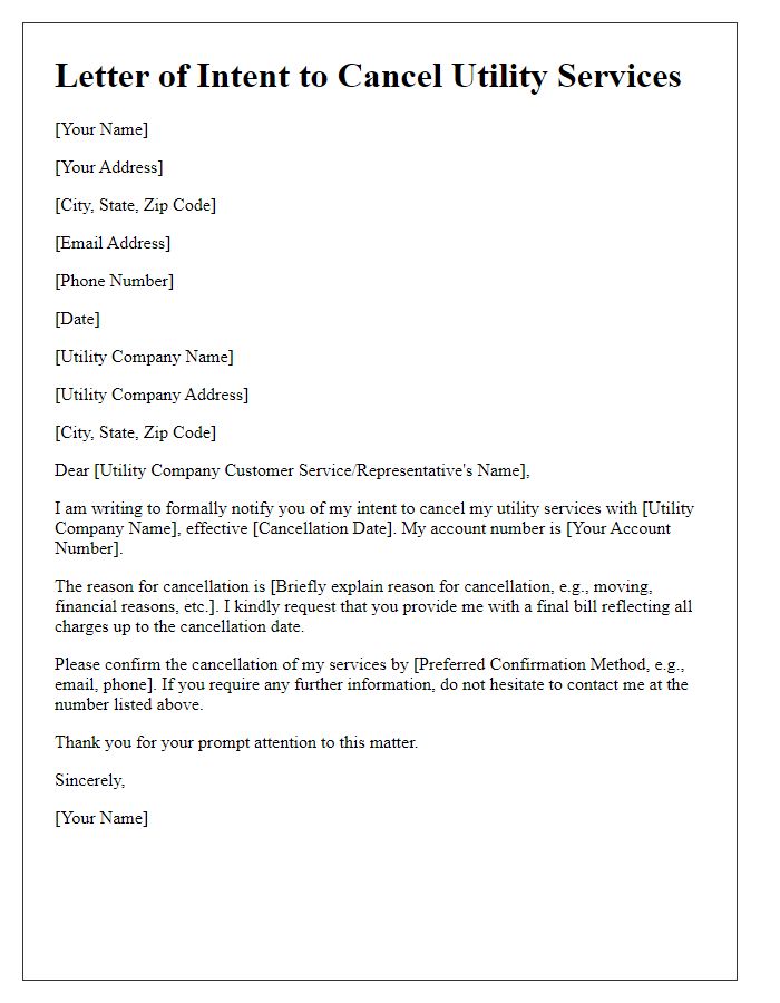 Letter template of intent to cancel utility services