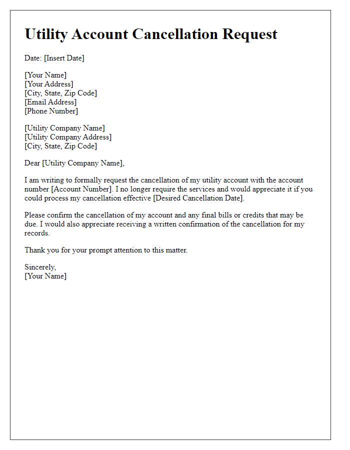 Letter template of utility account cancellation